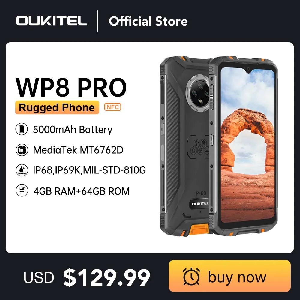 OUKITEL WP8 Pro Rugged 4G Smartphone 4GB 64GB 5000mAh Octa Core Mobile Phone NFC 16MP Triple Camera 6.49'' Android10 Smart Phone