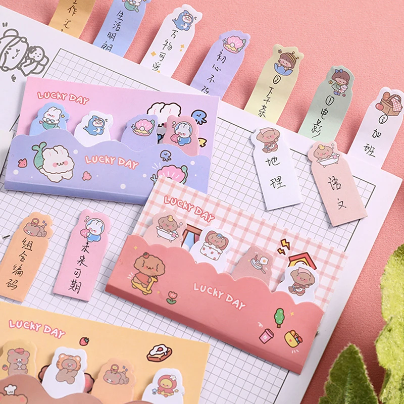

60pcs Cute Flags Tabs Sticky Notes Kawaii Cartoon Memo Pads Page Markers Index Bookmark Planner Stickers Stationery