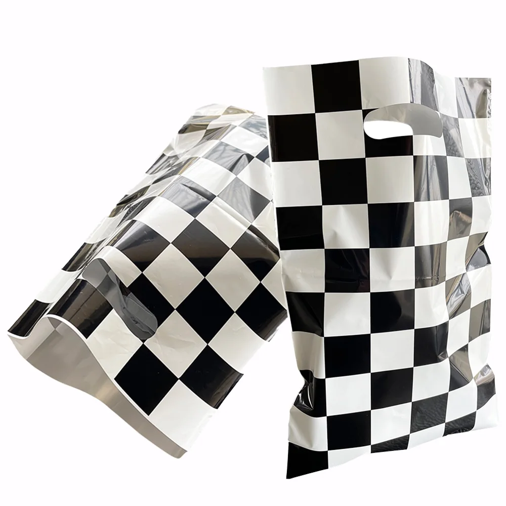 

30Pcs Race Car Plastics Black and White Checkered Birthday Party Supplies Candy Treat Bag Sweet Goodie Gift Bags