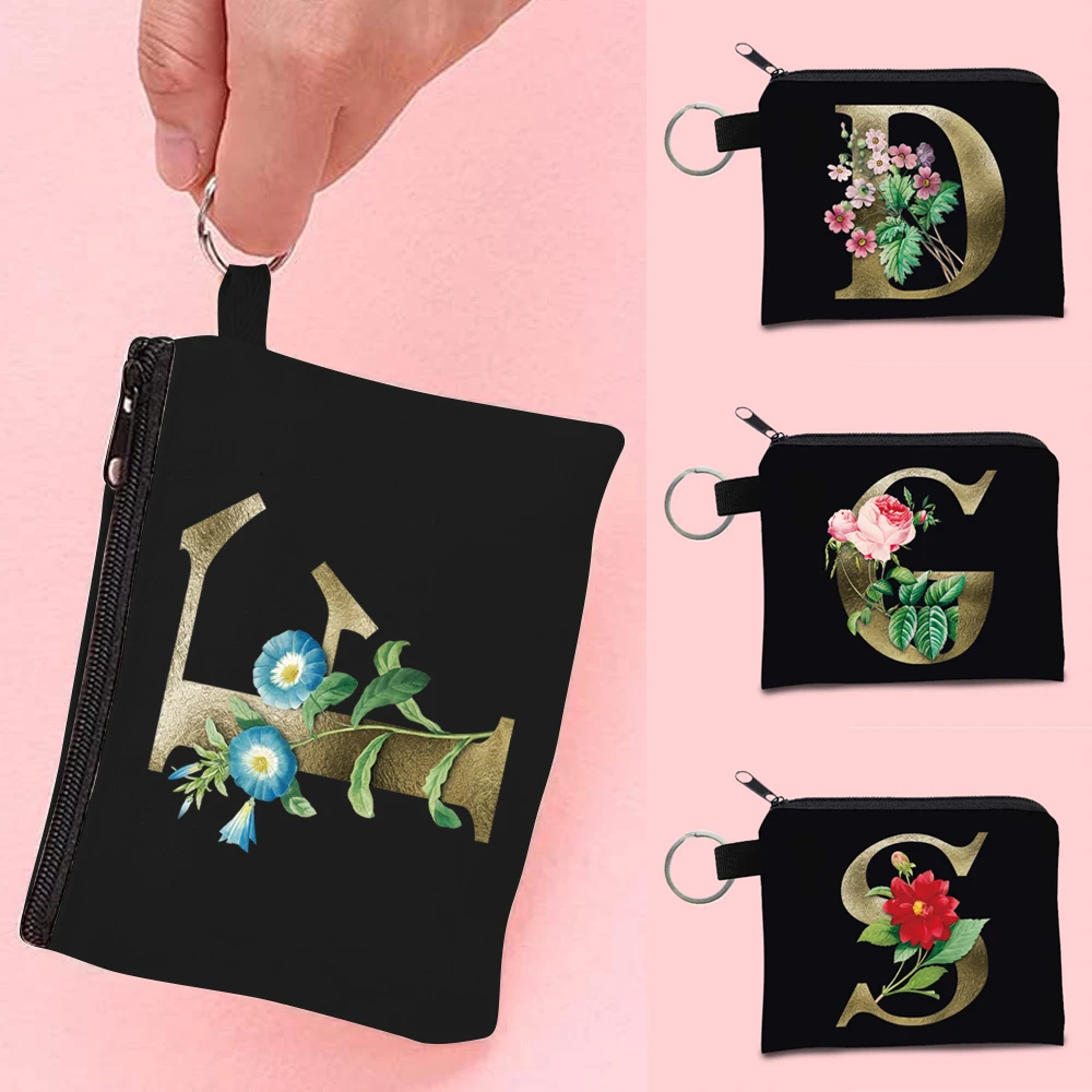 

Mini Coin Wallet Clutch Lipstick Bags for Women Small Storage Pouch Golden Flower 26 Letters Series Girl Outdoors Shopper Purses