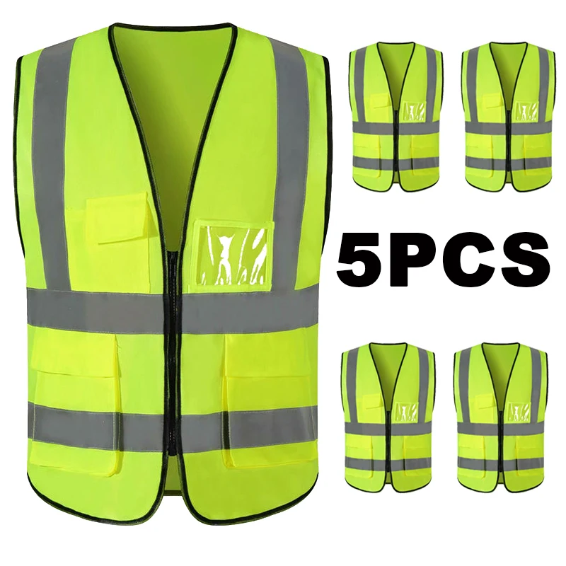 10PCS Safety Vest Reflective ANSI Class 2 High Visibility Vest with Pockets and Zipper Construction Work Vest Hi Vis Yellow 3XL