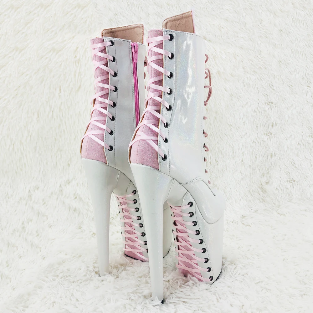 Leecabe 20cm/8inches Beautiful white with pink  color Pole Ankle High Heel platform   Pole Dancing boot