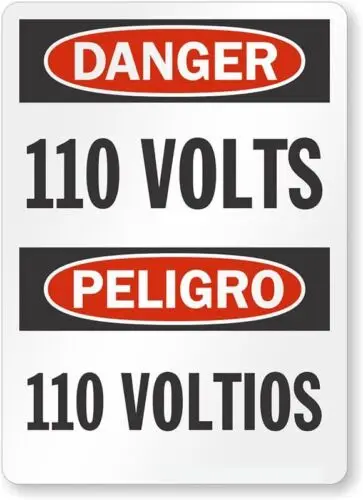 110 Вольт Peligro Voltios Двуязычный Osha Danger Алюминий Всепогодный 8 x-Алюминий
