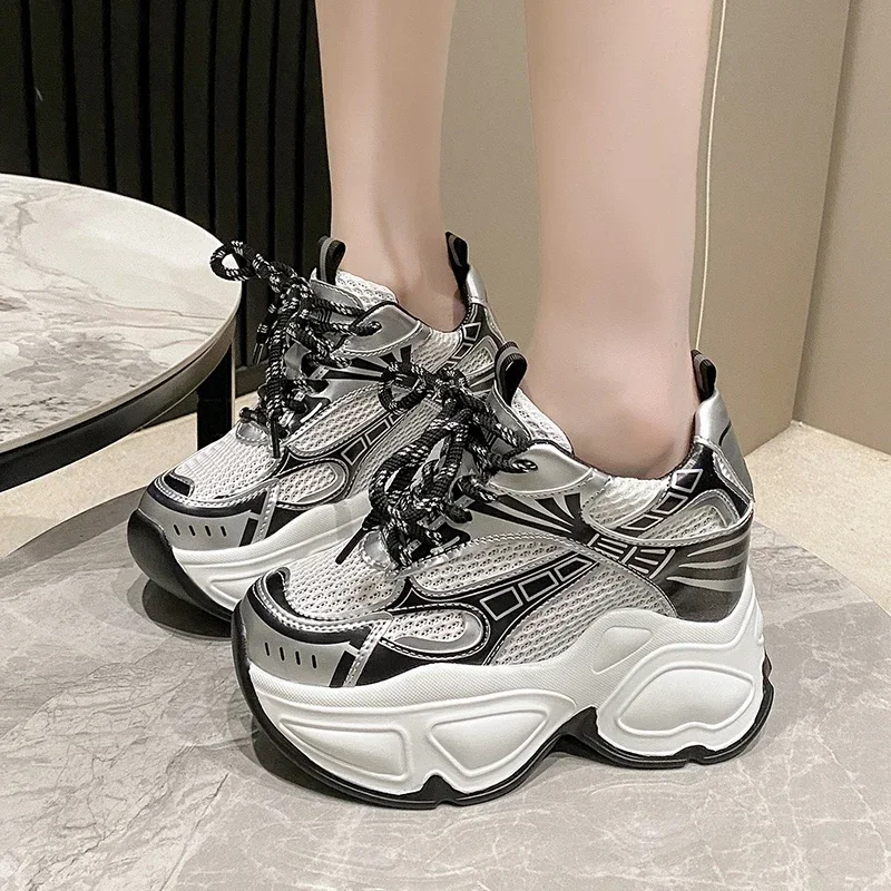 Летние дышащие сетчатые кроссовки 10 см спортивная обувь на толстой подошве