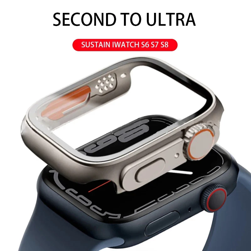 Upgrade to Ultra For Apple Watch Case Tempered Glass Cover 8 7 6 5 4 45mm 44mm 41mm 40mm Appearance Change to Ultra 49mm Frame