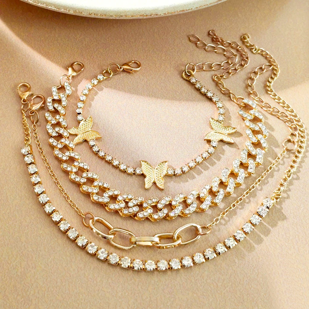 Женские браслеты из кубинской цепи Flatfoosie 3 шт. модные со сверкающими звеньями