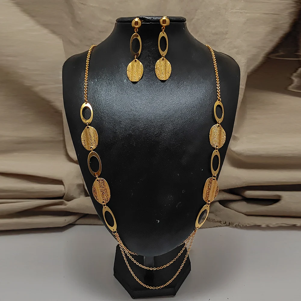 

India Trendy Necklace&Earrings Bracelet Jewelry Set For Women Gold Color /Copper Jewelry Ethiopian Bridal Wedding/Party Gifts