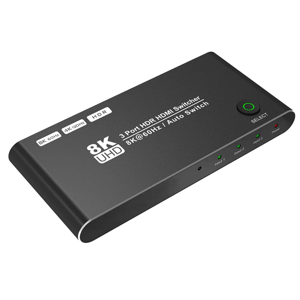 

3-Port HDMI-compatible Switcher 8K 60Hz 3-in-1-out Video Cable Splitter 1x3 Hub Adapter Converter for Computer Notebook