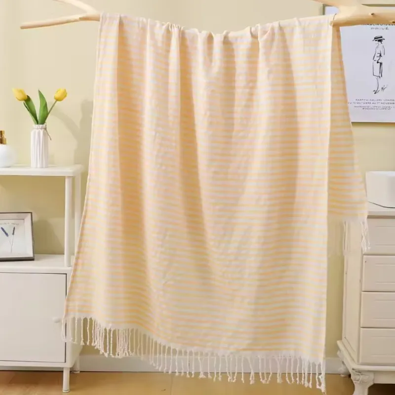 

Турецкое Пляжное Полотенце С Синими Полосками И Бахромой Очень Большое Толстое Впитывающее Прямоугольное Полотенце Из 100% Хл...