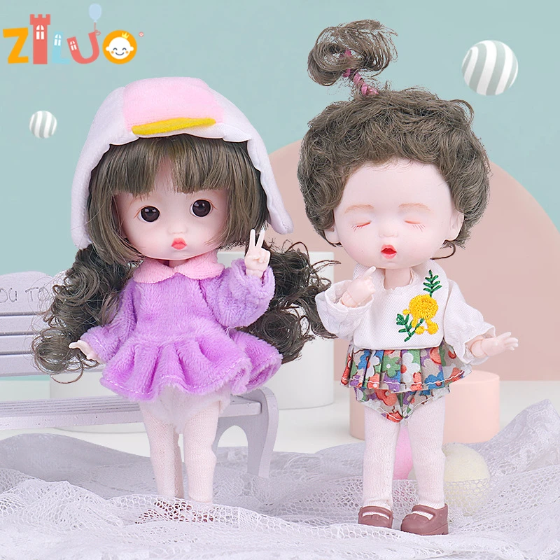 1/12 Mini Doll OB11 20 Movable Joints Girl Doll Cute Expression Face Curly Short Wig 13CM Dolls Toys Gift for Girls Munecas BJD