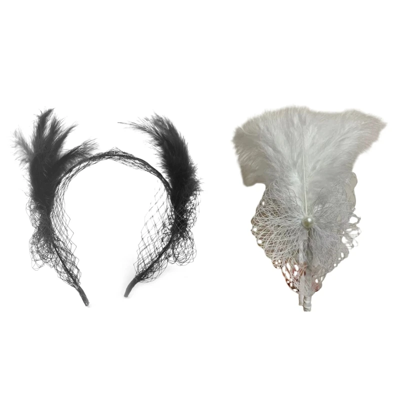 

Mesh&Feather Headband for Women Mesh Decors Ethnic Style Hair Hoop Halloween Wedding Party Bride Hair Accessories