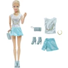 Модный жилет BJDBUS для куклы, голубая мини-юбка, ожерелье, сумочка, обувь, аксессуары, Одежда для куклы Барби, детские игрушки сделай сам для платья