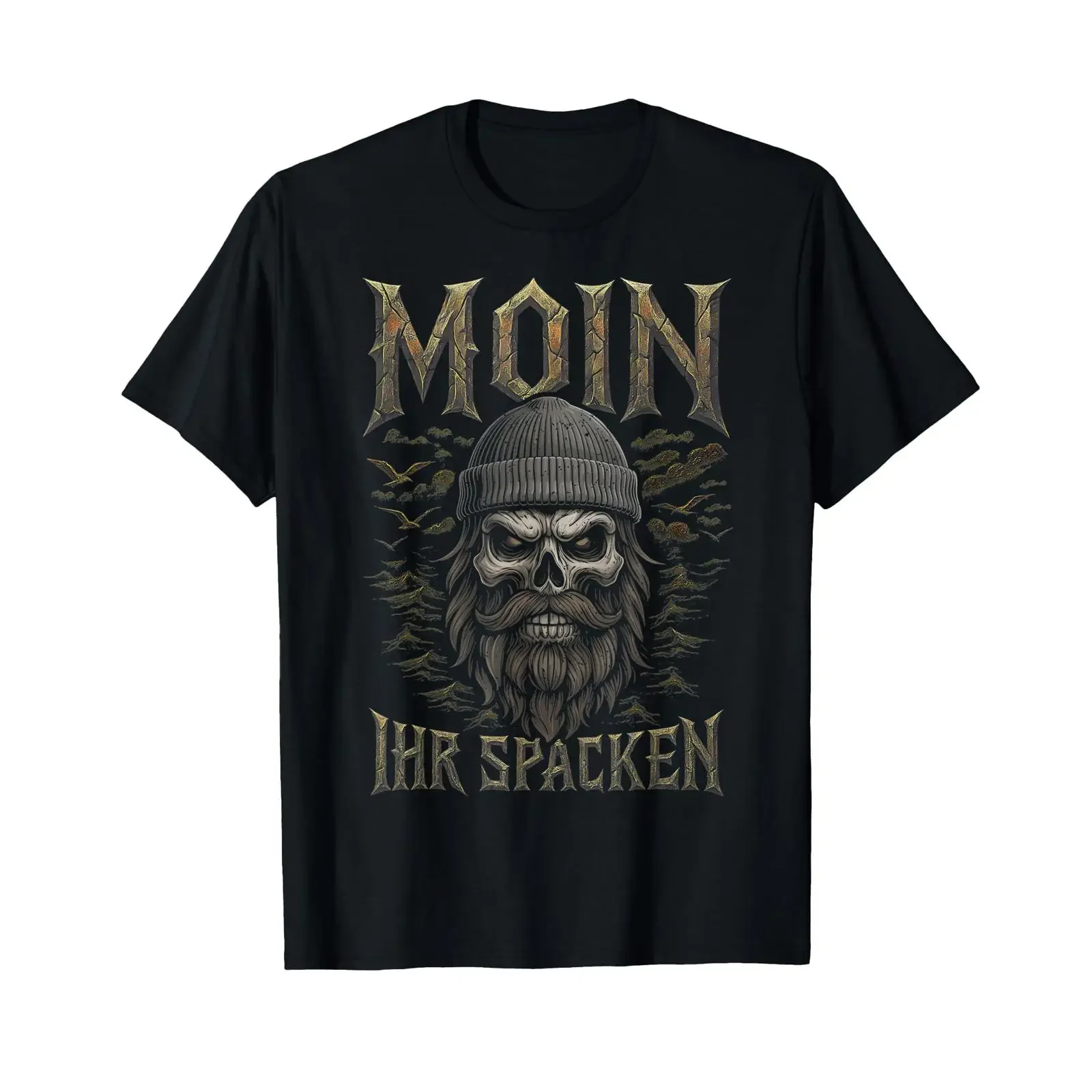Фото Винтажная футболка Moin Ihr Spacken North German Low Skull с эффектом потертости, унисекс, слегка мужская, дышащая, мягкая, эластичная, стильная №1
