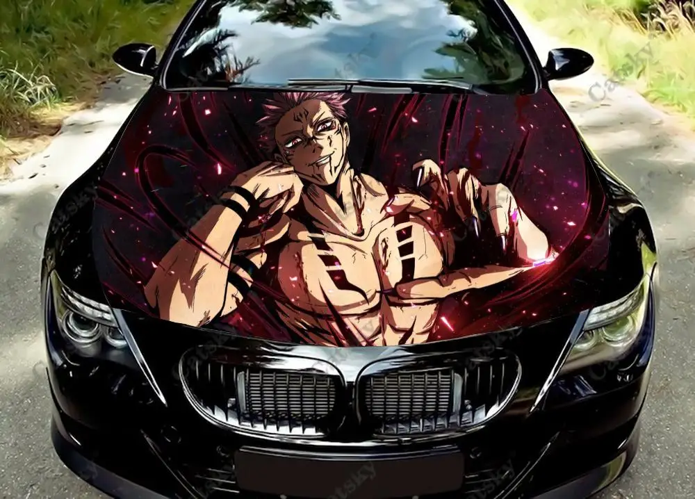 

Аниме виниловые наклейки на капот автомобиля juютсу Kaisen, виниловая пленка, наклейки на крышку двигателя, наклейки на автомобильные аксессуары