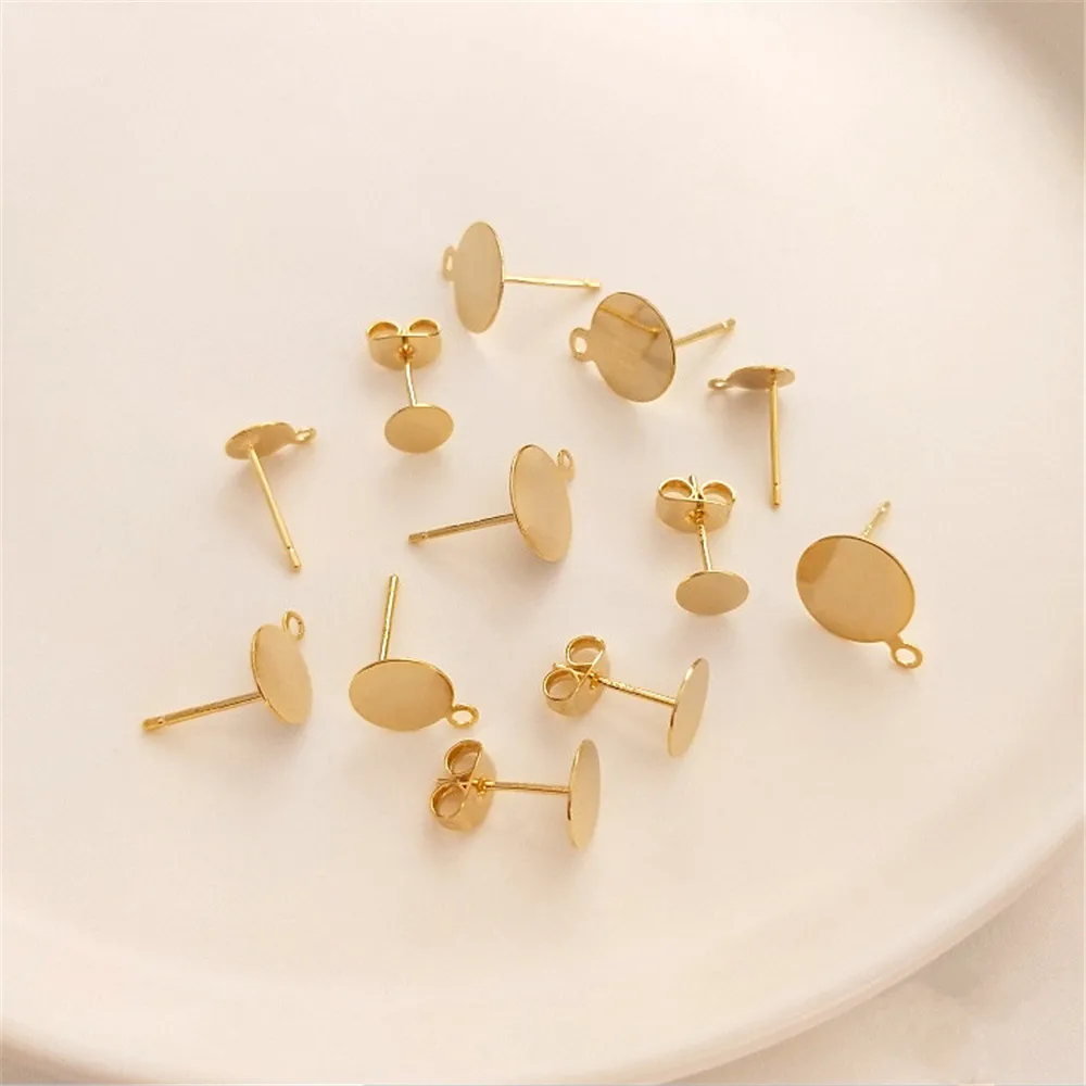 

14K Gold Filled Plated Disc S925 silver needle with hanging flat ear studs Flat ear pins DIY handmade jewelry material