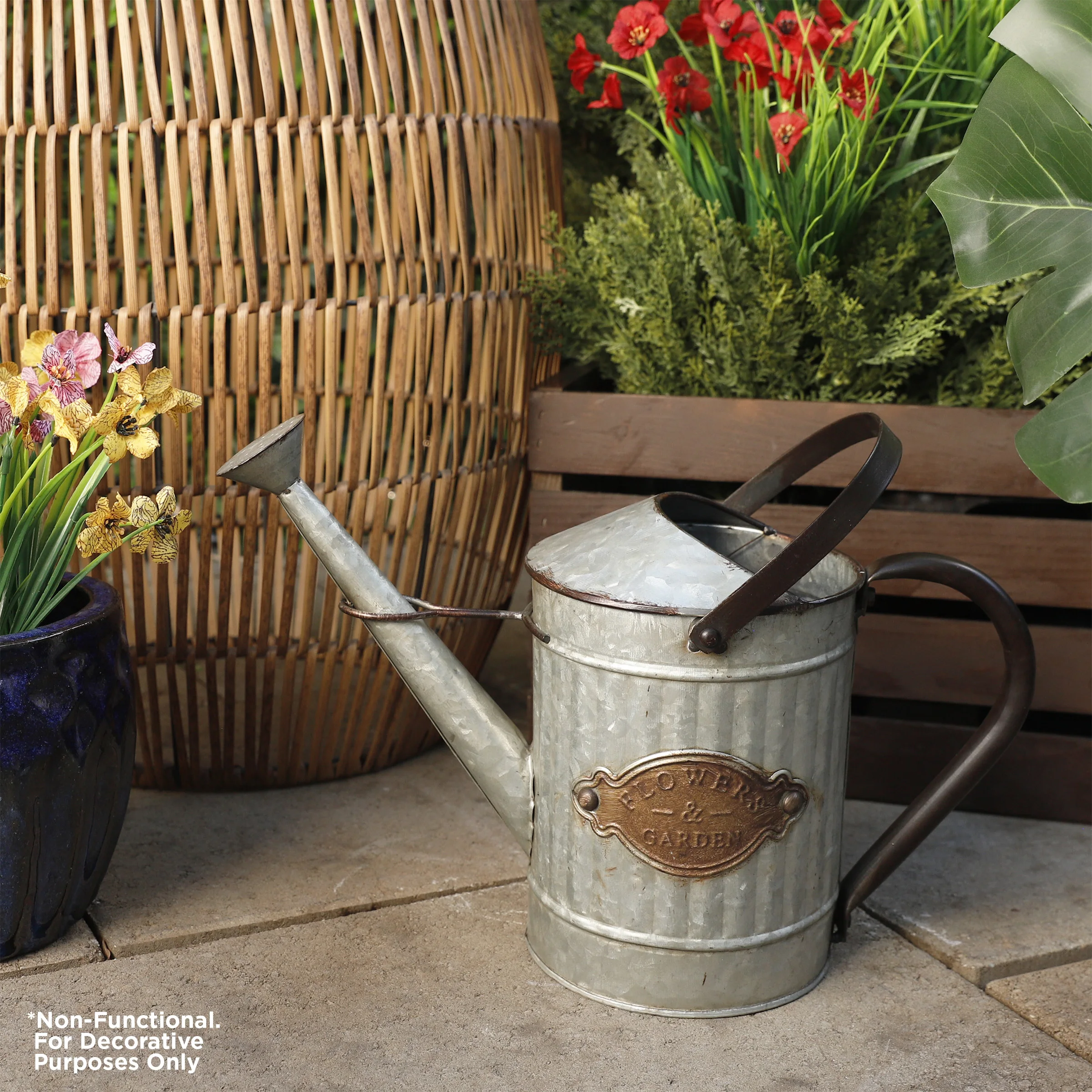 

15" x 7" x 12" Rustic Metal Watering Can Décor Silver