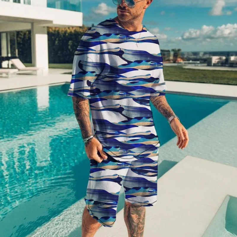 Summer Men Sportwear T-shirt Sets For Male Jogging Streetwear Trendy 3D Print Outfit Oversize Suit Short Sleeve Shirt Shorts Gym