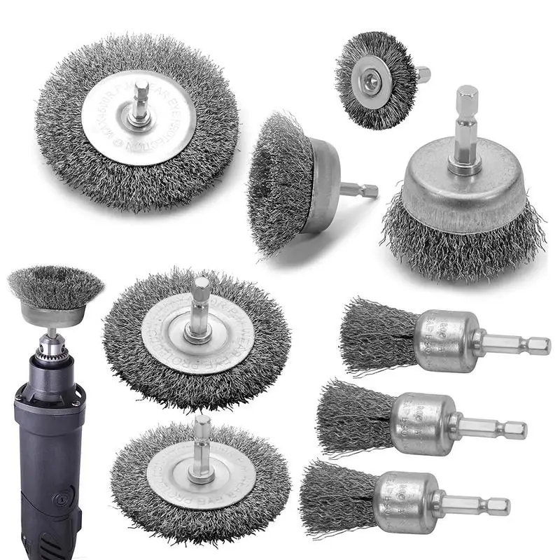 

9Pcs/set Steel Wire Brush Rotary Tool Drill Brushes Metal Polishing Grinding Grinder Rotary Wheel Electric Tool Accessories