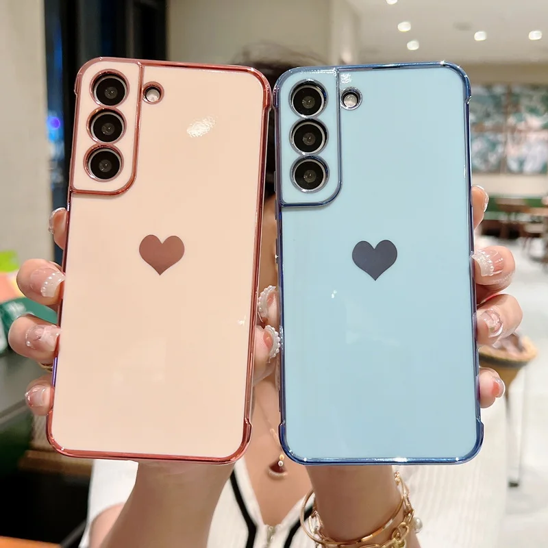 

Luxury Plating Love Heart Phone Case For Samsung Galaxy A53 A13 A12 A52S 5G S22 Ultra S21 Plus S20FE S21FE Shockproof Soft Cover