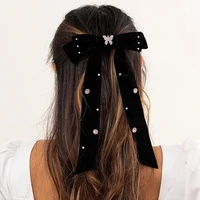 purui new women fashion large bow hair clip with rhinestones flocking big bowknot hairpin barrettes hair accessories for women