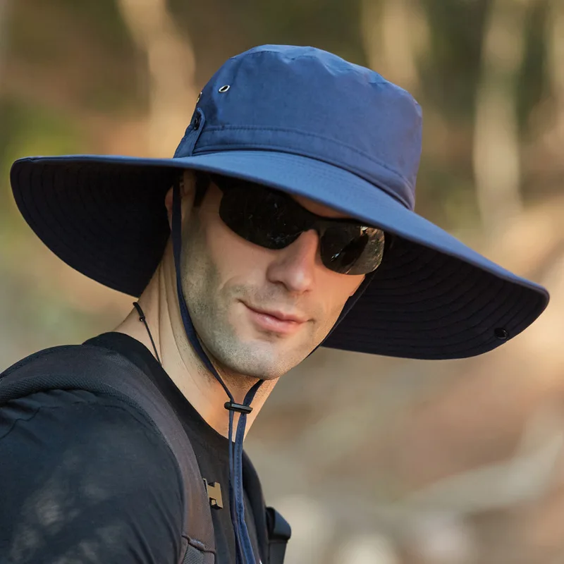 

Men's Caps Wide Large Brim Bucket Hat Waterproof Sun Protection Hat Outdoor Trekking Fishing Cap Male Summer Panama Hat Anti-UV