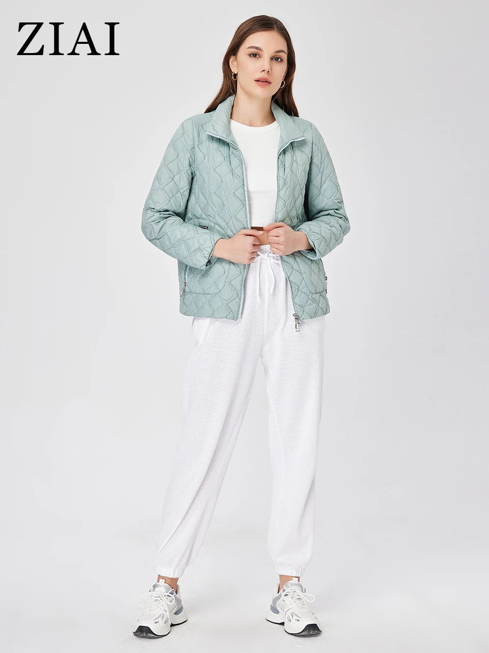 ZIAI Demi-season jacket for women Short stand collar zipper Pattern quilting  Classic Thin Cotton Women's spring coat ZM-20389