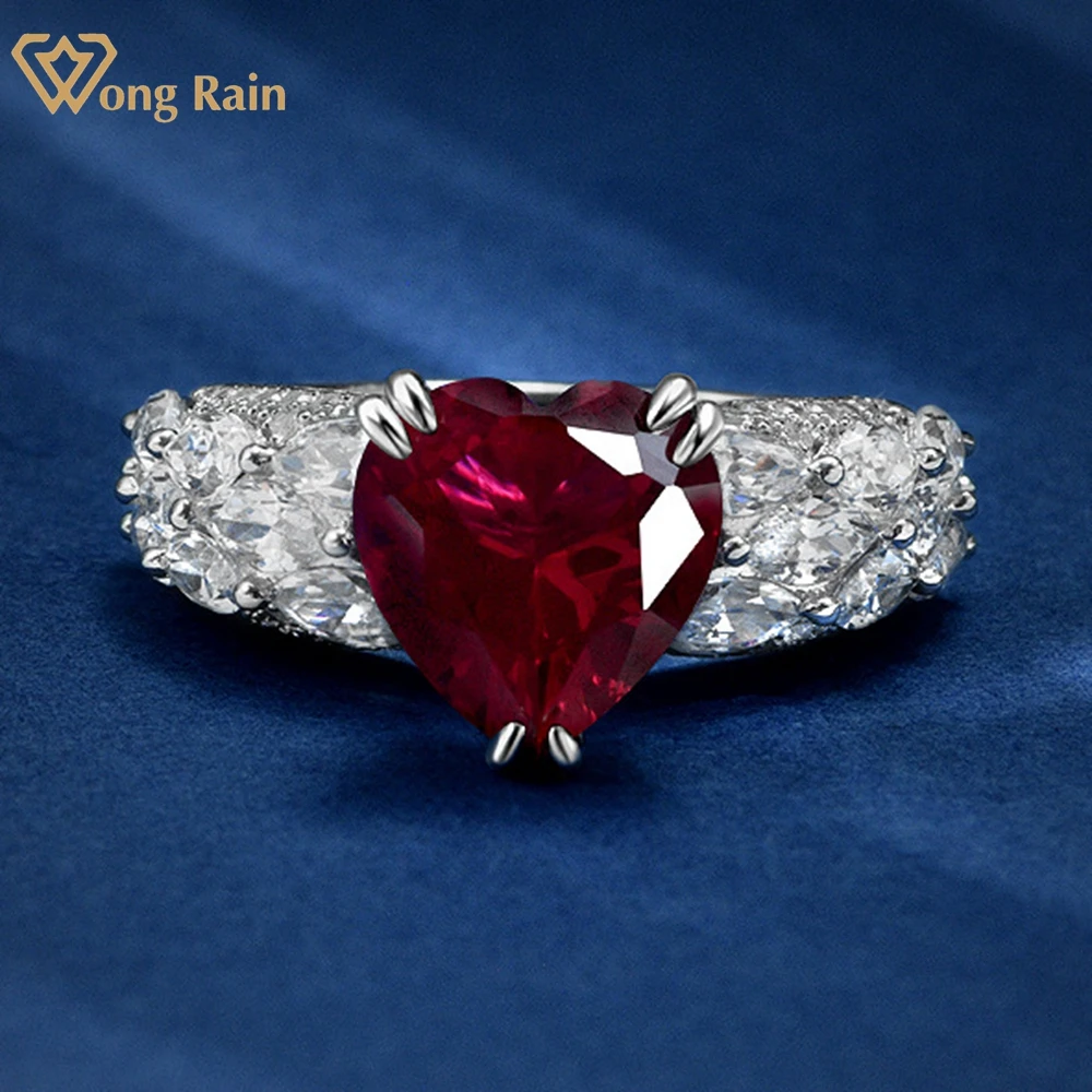 

Wong Rain Luxury 925 Sterling Silver 4.5CT Love Heart Created Moissanite Ruby Gemstone Engagement Rings Fine Jewelry Wholesale