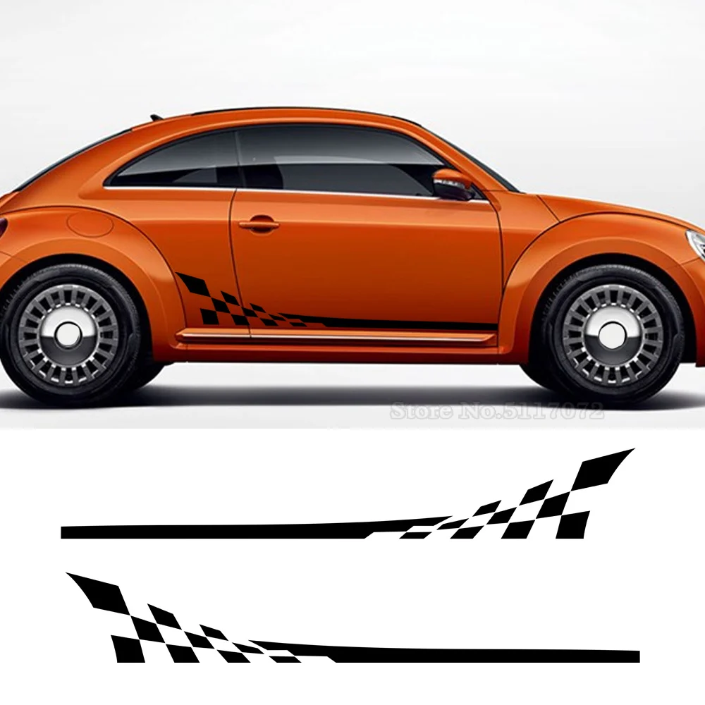 

Car Styling Checkered Flag Door Side Stripes Body Vinyl Decal Stickers For Volkswagen Beetle 2011-Present Accessories 2pcs