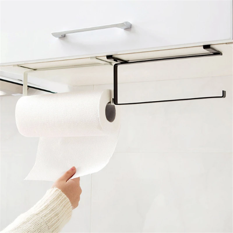 1 Pc Kitchen Free Punch Roll Paper Holder Towel Storage Rack Tissue Hanger Cabinet Hanging Shelf Bathroom Toilet Paper Holder