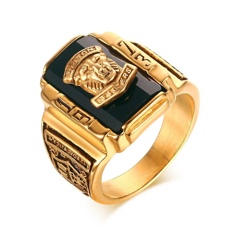 

vimio Gold Tone Stainless Steel Colorful Rhinestone 1973 Walton Tigers Signet Rings for Men Male