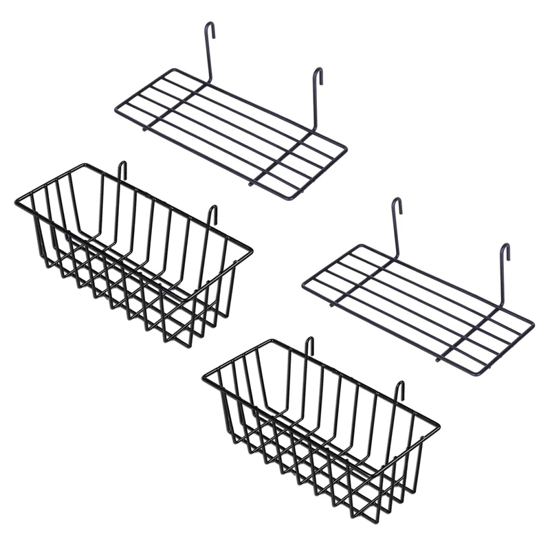 

Hot 4 Pieces Hanging Basket Straight Shelf Flower Pot Display Holder For Wire Wall Grid Panel, Bread Basket Iron Rack