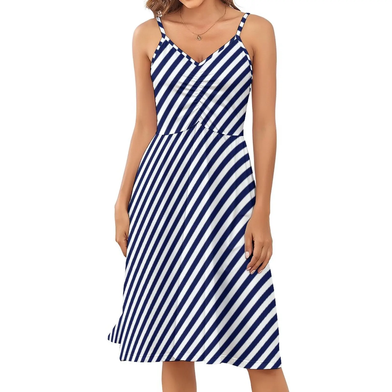 

Candy Cane Stripes Dress Mini Navy Blue Modern Dresses Womens Street Style Casual Dress Summer Straps Pattern Vestidos