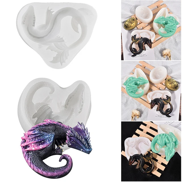 DIY Craft Templates Detailed Sleeping Dragon/Egg Casting Die Soft Silicone Stencil for Candle Wax Soap Statue TS1