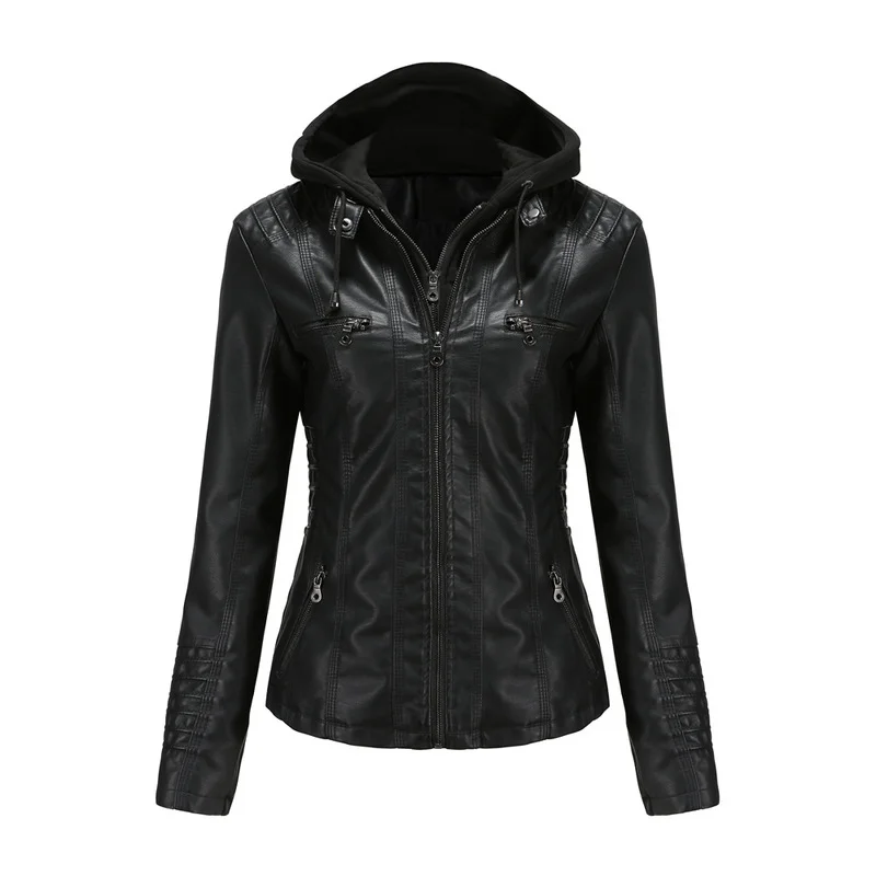 Faux Leather Jacket Women 2021 New Basic Coat Female Winter Motorcycle Jacket Faux Leather Suede PU Zipper Hoodies Outerwear