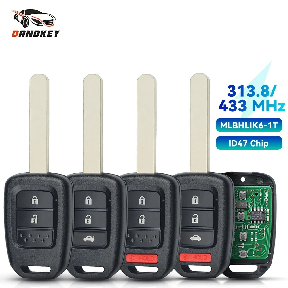 

Dandkey 2/3/4 BTN 313.8/433Mhz ID47 Chip Car Remote Key Fob For Honda 2013-2015 CRV 2013-2017 Accord Civic Fit MLBHLIK6-1T