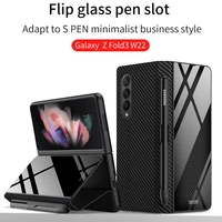 with s pen holder stand luxury leather flip cover for samsung galaxy z fold 3 5g case shockproof phone case coque fundas%ef%bc%88no pen%ef%bc%89