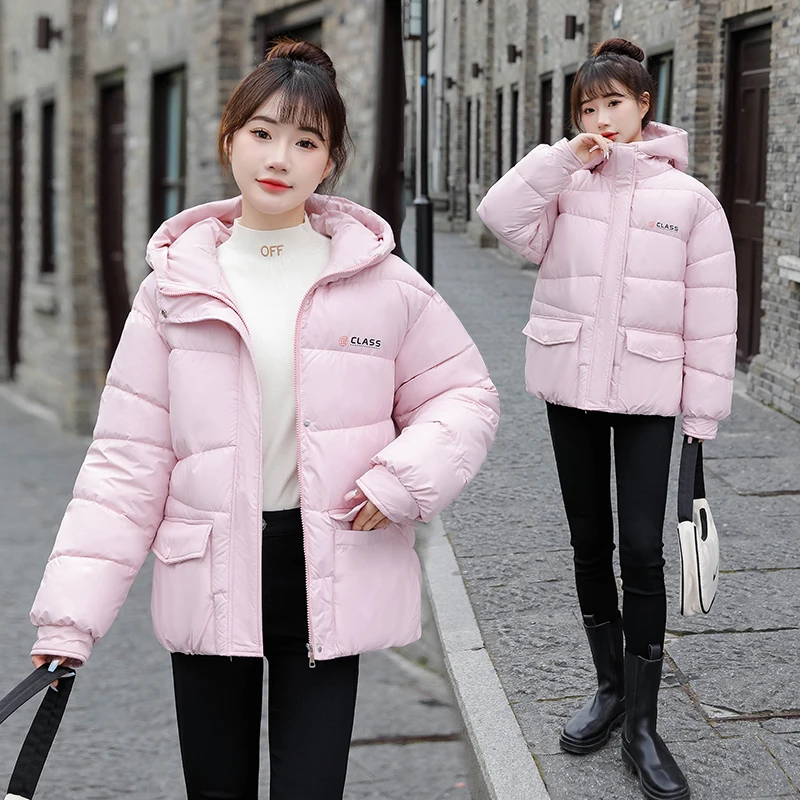 

5-Color Solid Down Cotton Korean Women Short Stature 2023 Winter New Thickened Hooded Jacket Fashionable Relaxed Loose Overcoat