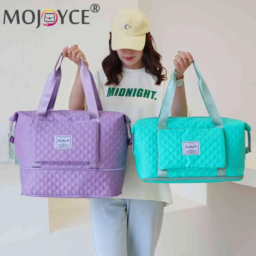 

Rhombic Lattice Travel Bag Large Capacity Foldable Weeks Travel Duffel Bag Waterproof with Shoe Compartment Oxford for Women Men