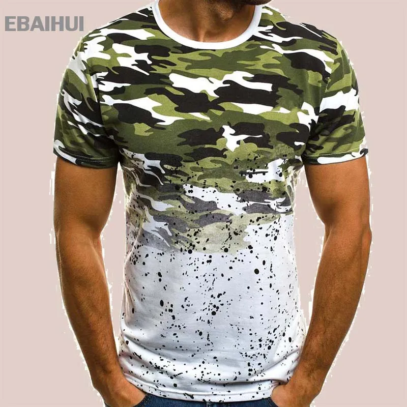 

Мужские камуфляжные футболки EBAIHUI, хлопковые футболки с коротким рукавом и принтом, Летние повседневные мужские топы контрастных цветов
