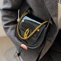 ladies fashion crossbody shoulder bags casual saddle bags ladies luxury metal chain tote bags wallets in patent leather