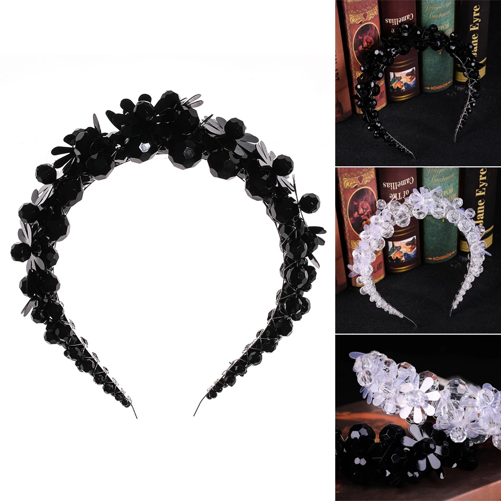 

Crystal Glass Headpiece Bendable Bride Hair Hoop with Sequins Decor Headband Solid Color Simple Women Hair Accessories NIN668