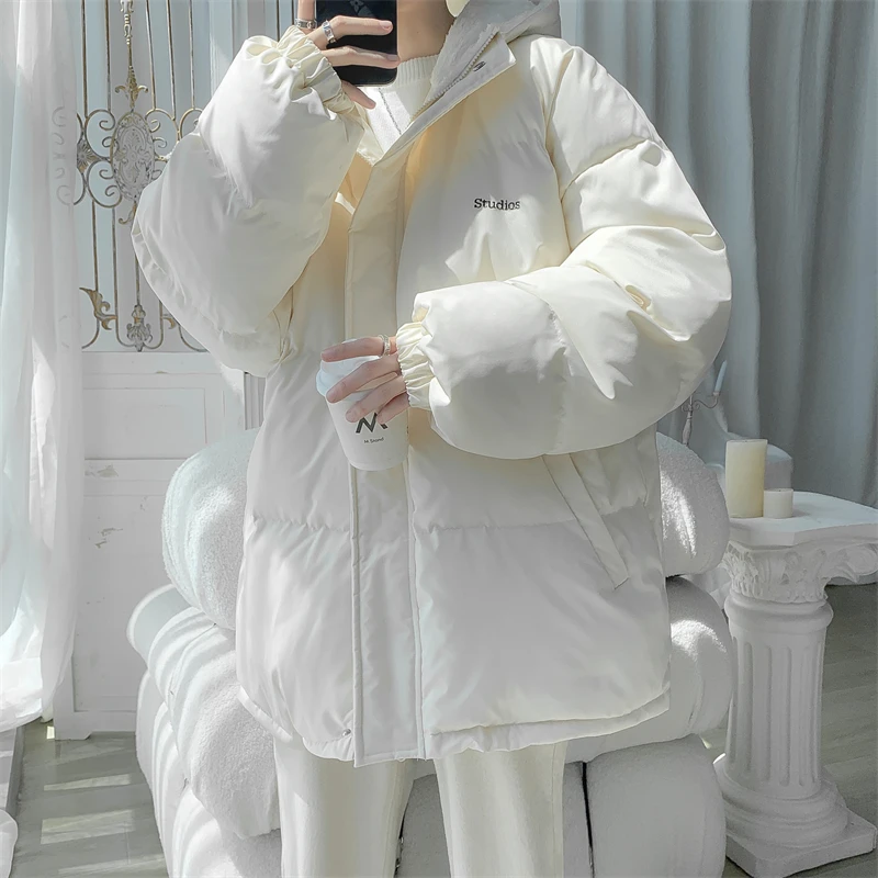 EOENKKY/Fleece Thicken 2022 Men Winter Coat Hooded Oversize Parkas Korean Style Male Padded Coat Warm Jackets M-5XL