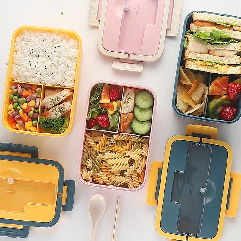 

1000ML Lunch Box Japanese Style Box for Kids Students Food Container Wheat Straw Leak-Proof Square Bento Box With Compartment