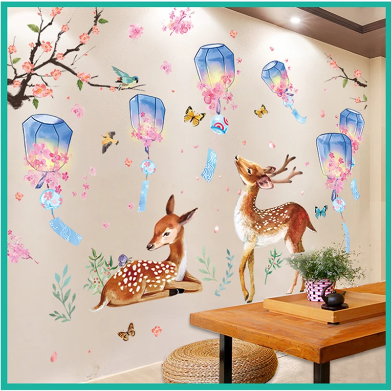 

[SHIJUEHEZI] Deer Animal Wall Sticker DIY Kongming Lanterns Wall Decals for Kids Rooms Baby Bedroom Nursery Home Decoration