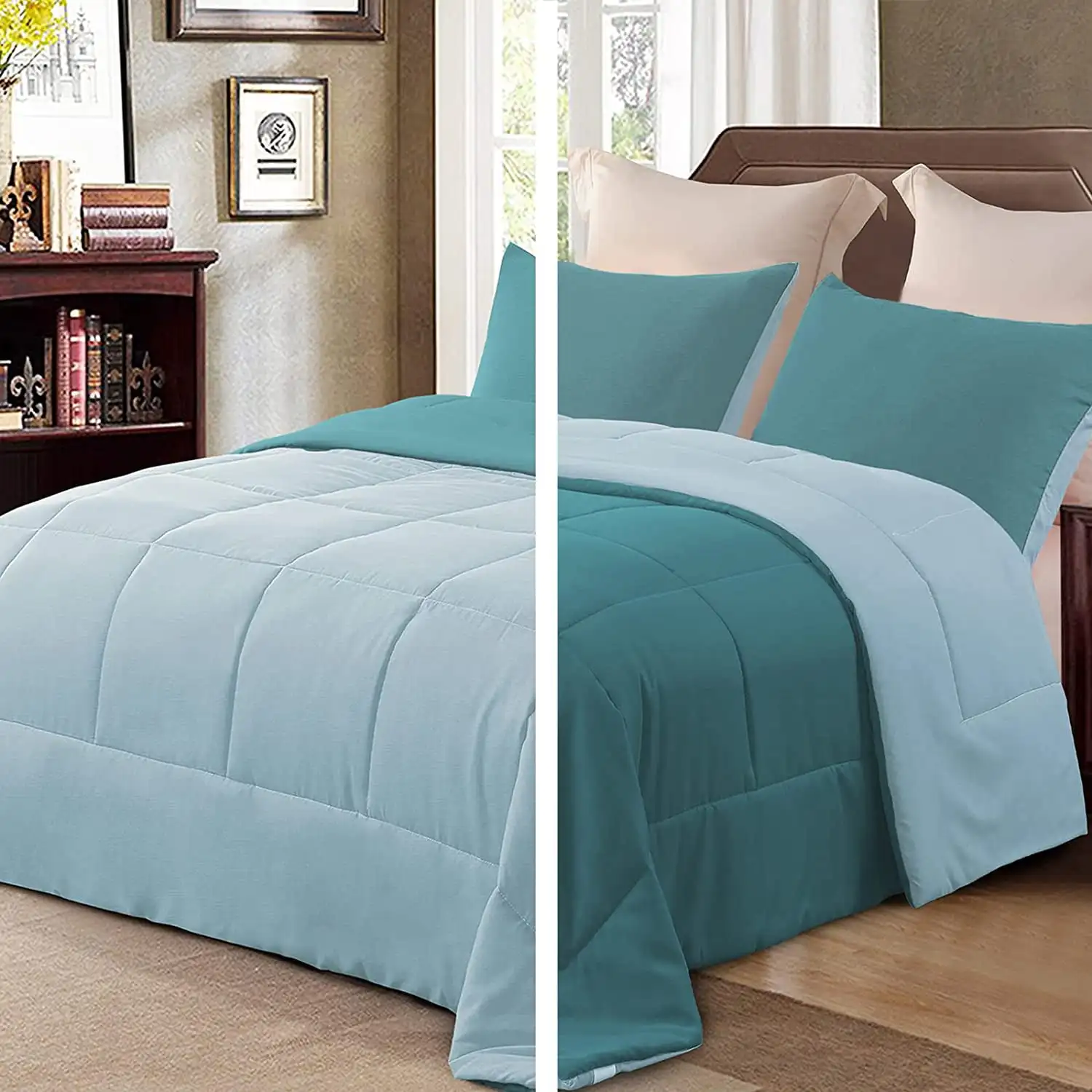 

Exclusivo Mezcla Lightweight Reversible 3-Piece Comforter Set All Seasons, Down Alternative Comforter with 2 Pillow Shams,