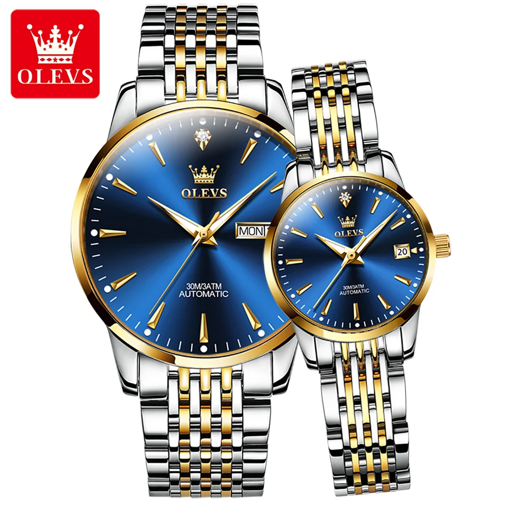 OELVS Brand Luxury Automatic Mechanical Watch Couple Watch Stainless Steel Waterproof Clock Relogio Masculino Couple Gift 6635