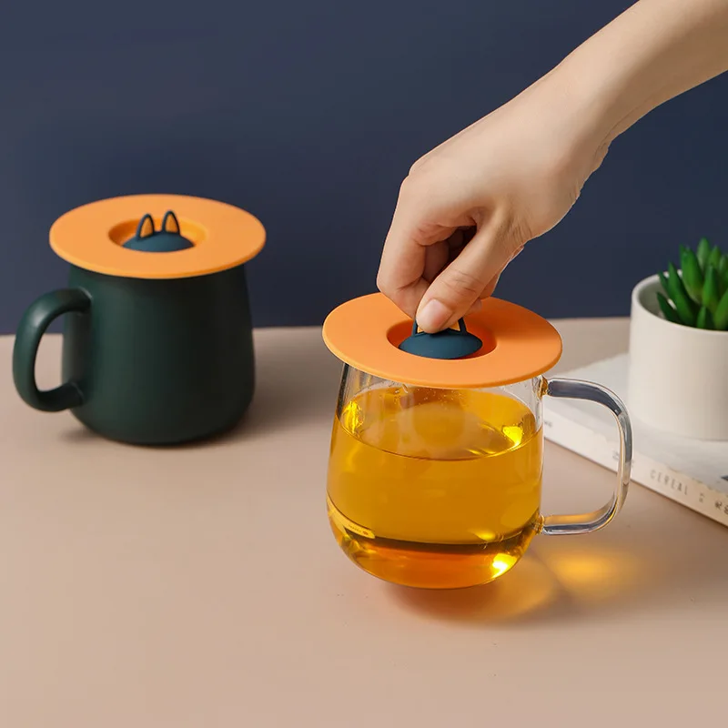 

Cat Ears 10cm Reusable Silicone Cup Cover Cute Seal Suction Cup Cover Dustproof Leakproof Tea Coffee Lids Cap Cup Accessories