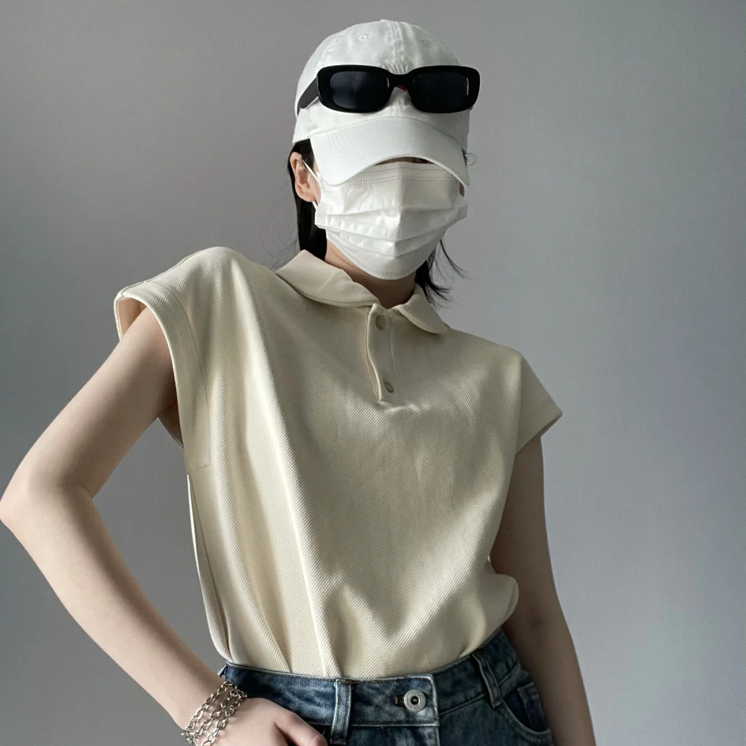 

Cotton Summer New Polo Neck T-shirt Women's Versatile Design Style Casual Loose Short Sleeve Top