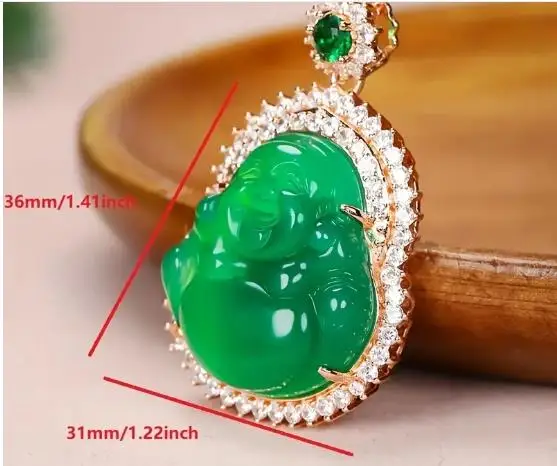 

Exquisite Agate Green Buddha Inlaid Pendant Charm Jewelry For Men Fashion Necklace