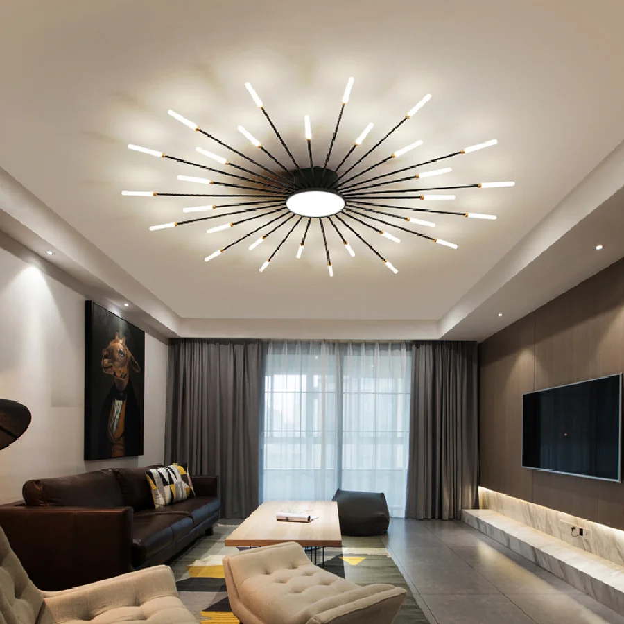 

Фотолюстра с фейерверком 2023, Современная потолочная лампа для гостиной, спальни, черное домашнее украшение, осветительные приборы для кухн...